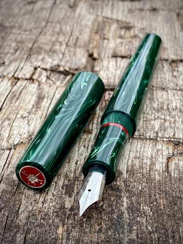 DayDreamer 1315 - Erinoid Green Swirl, Silver & Red Trim - Bock